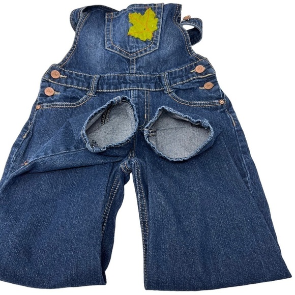VTG Jordache Y2K Fall Leaves Patches Denim Overalls Size 7 8 Medium - Picture 9 of 14